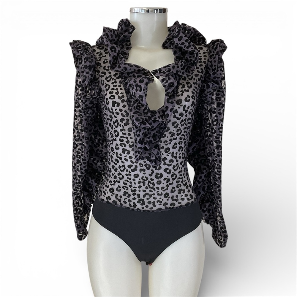 KikiRiki Black And Gray Leopard Print Bodysuit